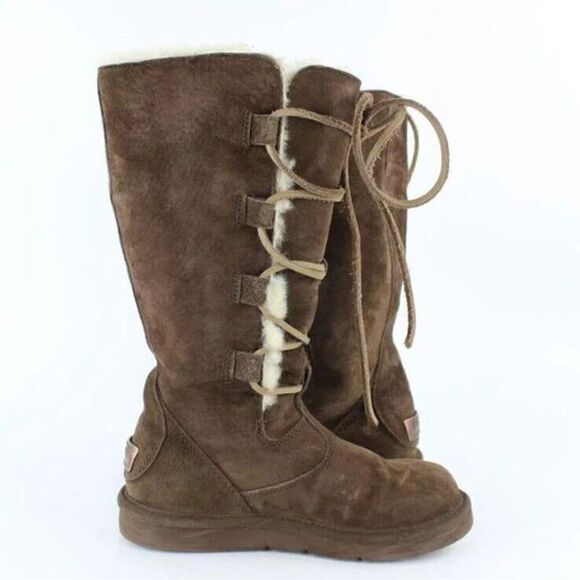 UGG Whitley Tall Brown Suede Boots Lace Up Sheepskin Shearling 5122 Womens 8 39 - Picture 11 of 11